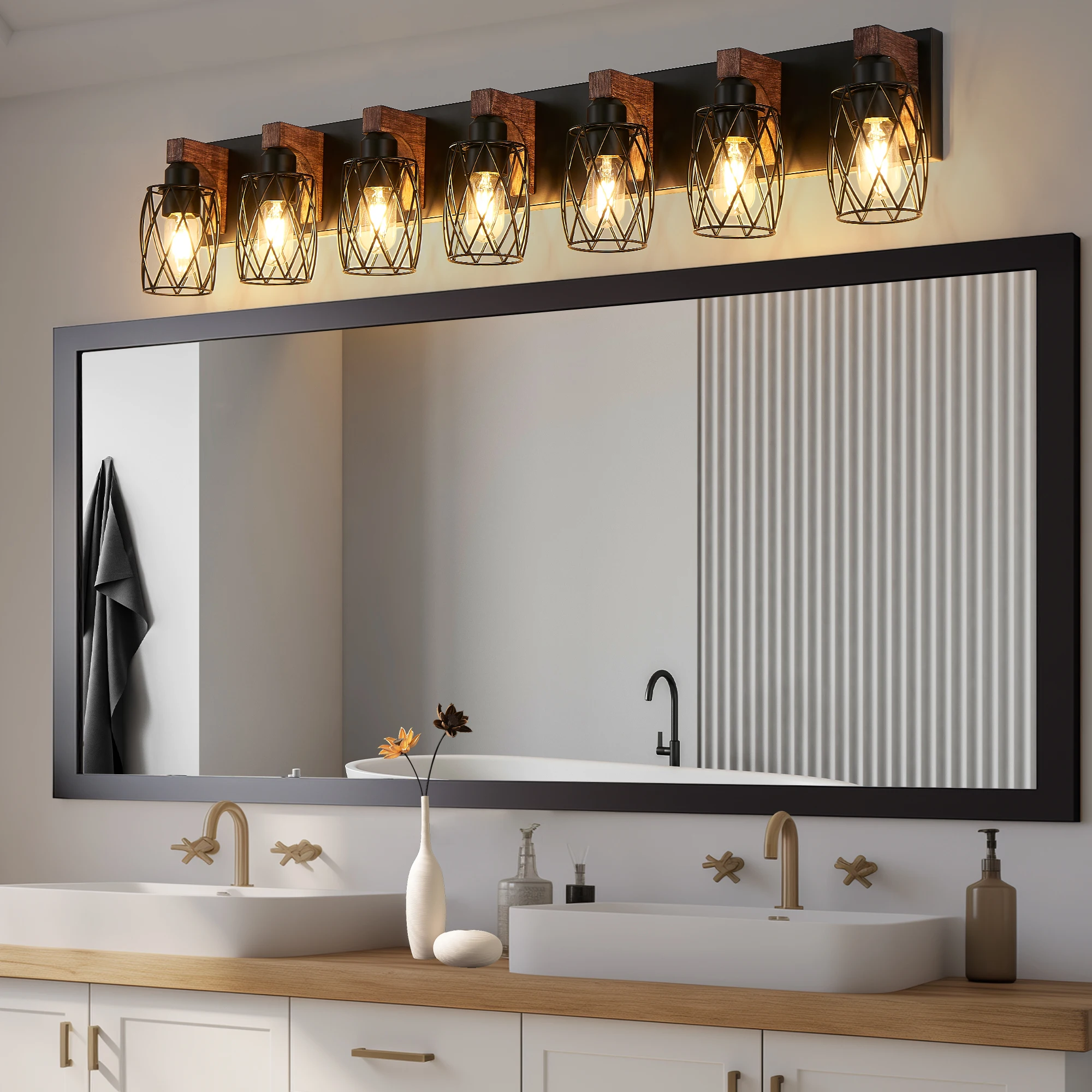 L001027-W7H Iron Wire Mesh Lampshade Mirror Front Light, Rust-Proof and Waterproof, Suitable for Bathroom Vanity, Power Supply Hardwired, Compatible with E26 Light Source, North American Ul Certified, Minimalist Style