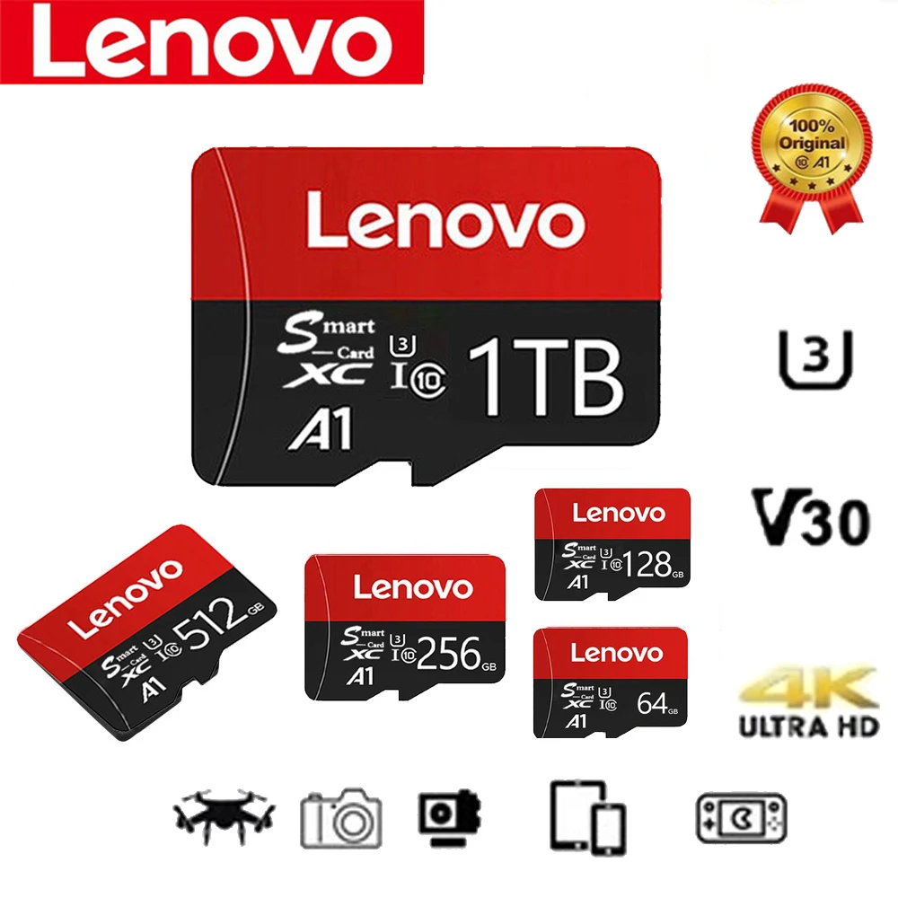 

Lenovo 512GB 1TB Extreme PRO Micro SD Card 32GB/64GB/128GB/256GB SDXC V30 A1 High Speed Memory Card For Phone/CCTV/Camera