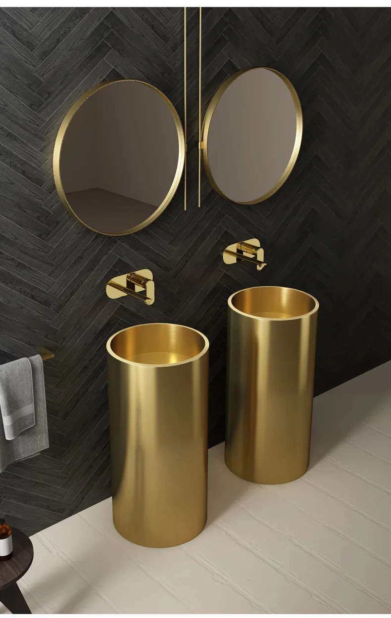 Gold stainless steel cylindrical washbasin, gold affordable luxury style integrated washbasin YX918TB