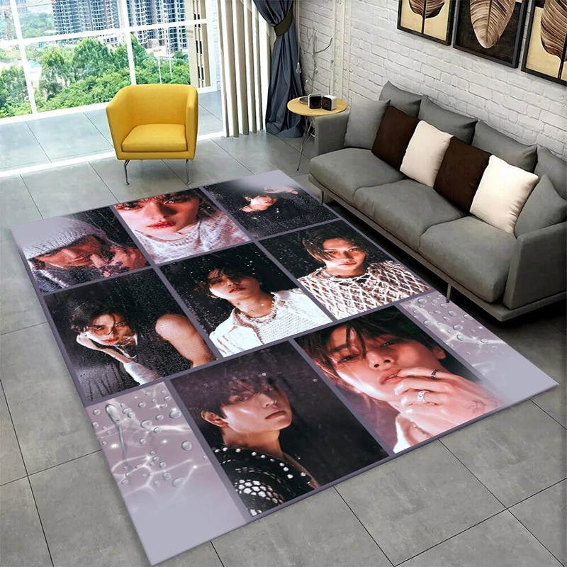 Kpop Stray Kids Music Star Carpet Rug for Playroom Bedroom Living Room Sofa Home Decor,kid Area Rug Non-slip Floor Mat Gift