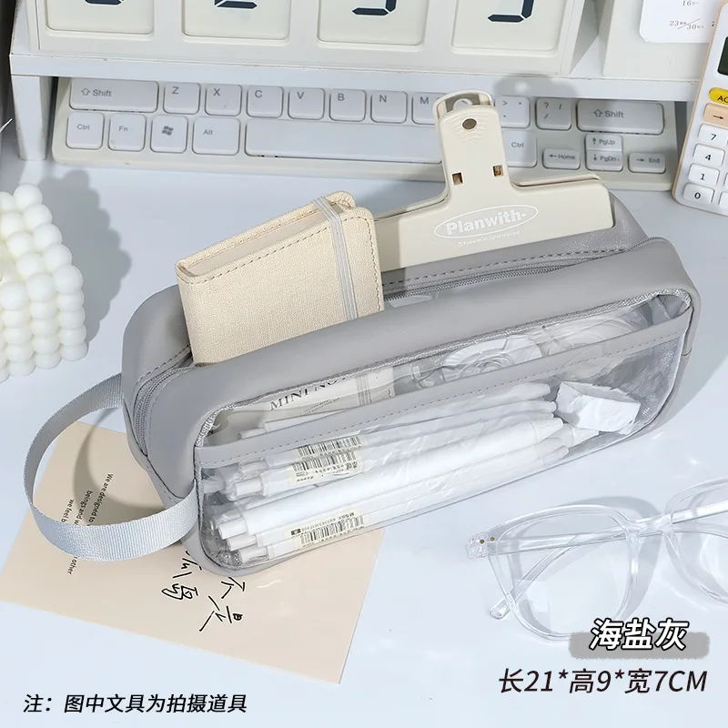 Estojo Transparente de Grande Capacidade, Bolsa de Papelaria Estilo Minimalista para Estudantes do Ensino Médio e Fundamental