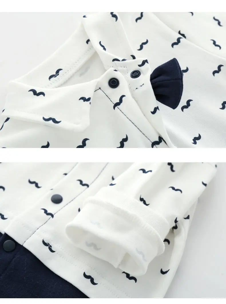 0-1 Jahr Neugeborener Junge Gentleman-Stil Fliege Baby-Strampler Langarm-Overall für Jungen Einjährig – Detail 8