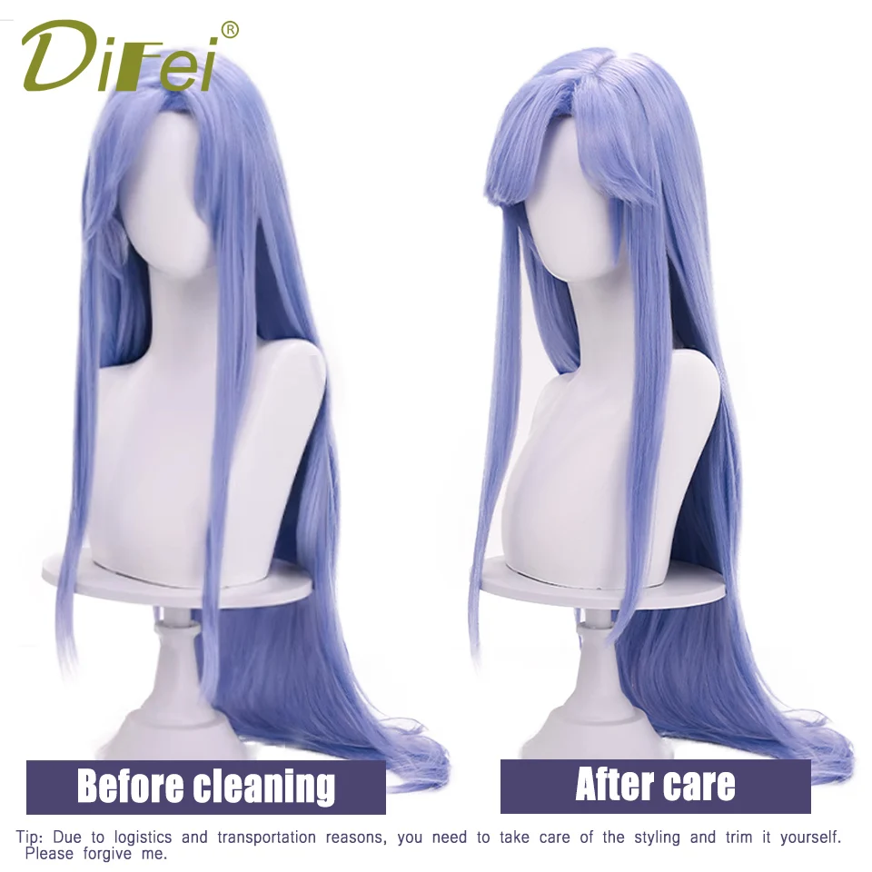 DIFEI Bluish Violet Long Straight Synthetic Wig game Honor Of Kings-Da Qiao Cosplay Holiday Wig Three-seven Bangs Straight Wig