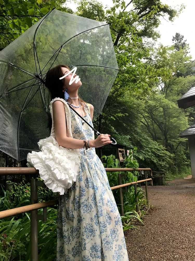 Französisch leicht Blumen kleid Sommer neue ärmellose Weste Rock langes Kleid Geburtstag für Frauen