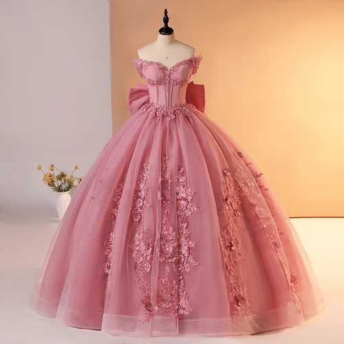 Imagen 1 del producto Rosa 15 vestidos de quinceañera vestido de baile dulce vestidos de fiesta de encaje vestido de 15 años para quinceañera vestido de princesa personalizado 2025