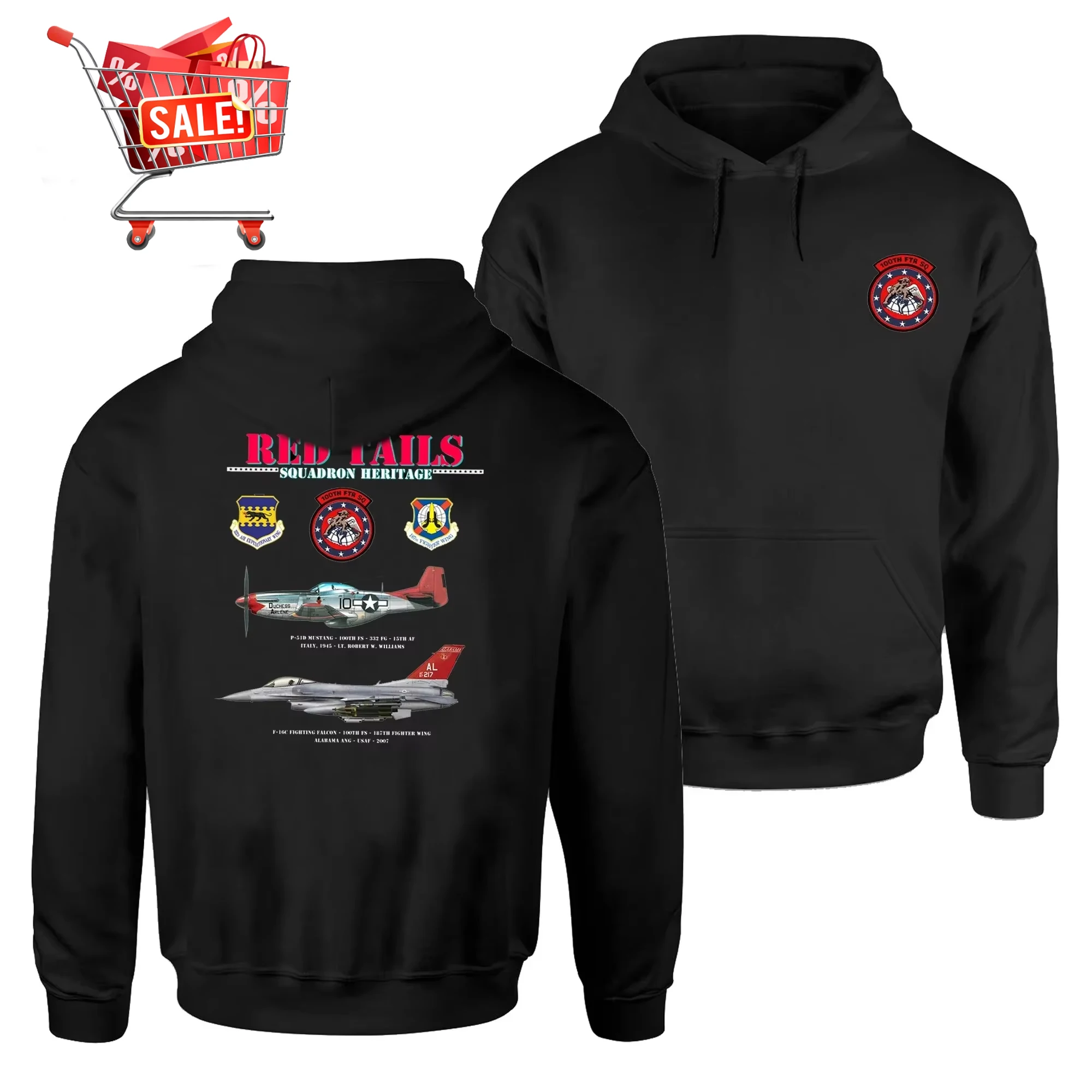

Red Tails 100th Fighter Squadron P-51 и F-16 Fighter пуловер с капюшоном из 100% хлопка повседневные мужские толстовки авиационная уличная одежда