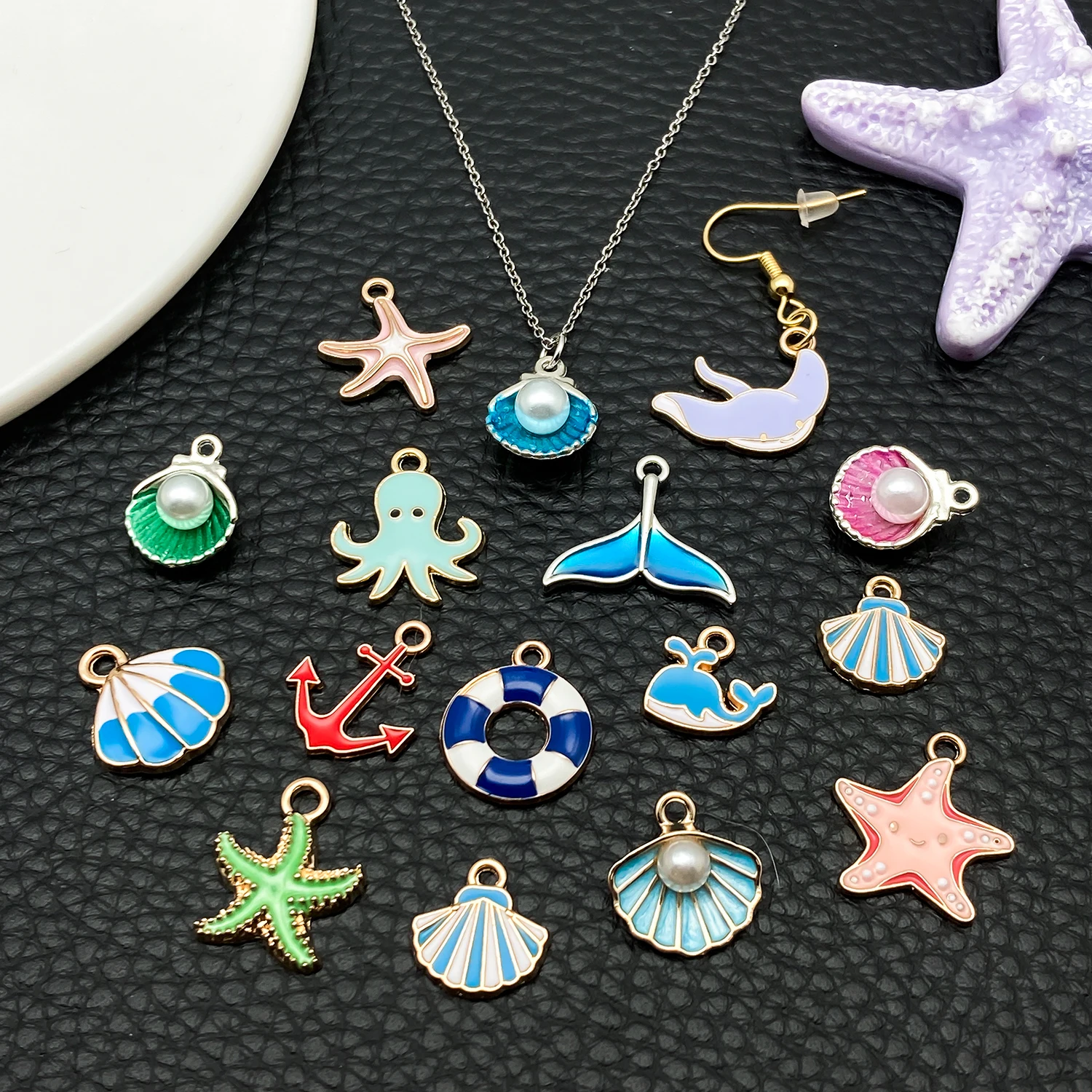 20/50/100pcs Ocean Theme Pendant Set (Anchor/Seashell/Wave Designs) - DIY Jewelry Findings for Earrings, Bracelets & Nautical De - view 3