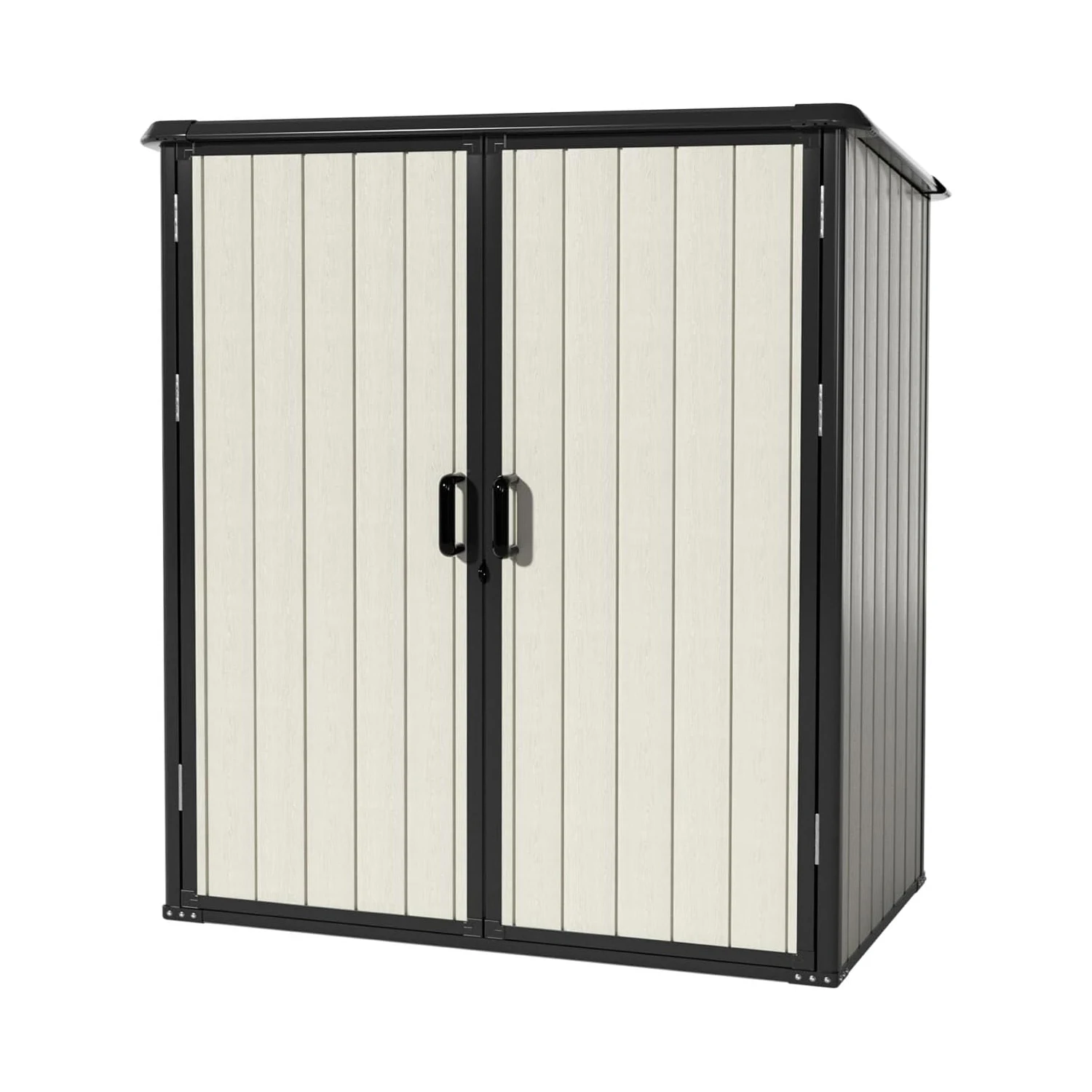 3x5 Beige Outdoor Storage Shed Waterproof Resin with Lockable Door Horizontal Wood Plastic Frame Utility Tool Shed