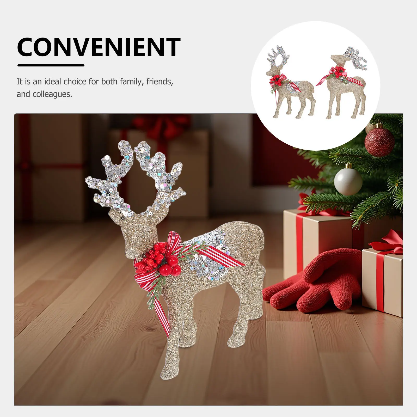1Pair Christmas Reindeer Statue Plastic Flocking Standing Deer Sculpture for Fireplace Mantle Table Centerpiece Decorations