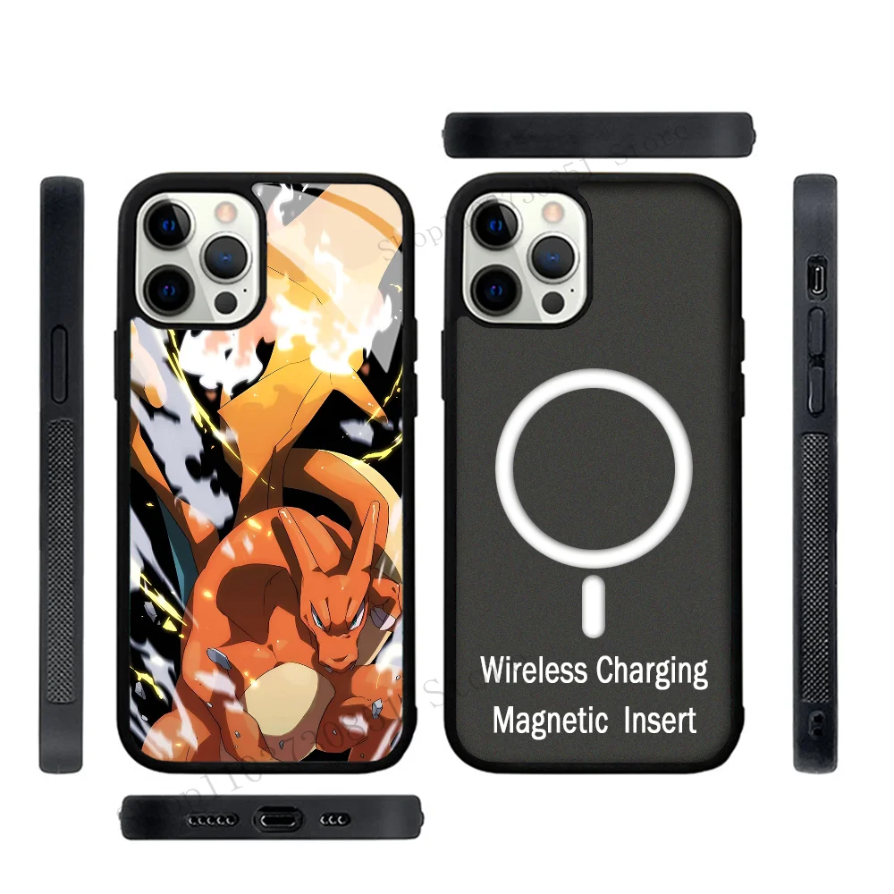 Anime Cartoon P-Pokemon Charizard Phone Case Strong Magnetic For IPhone 15 14 13 Pro Max 11 12 Mini Alex Mirror For Magsafe