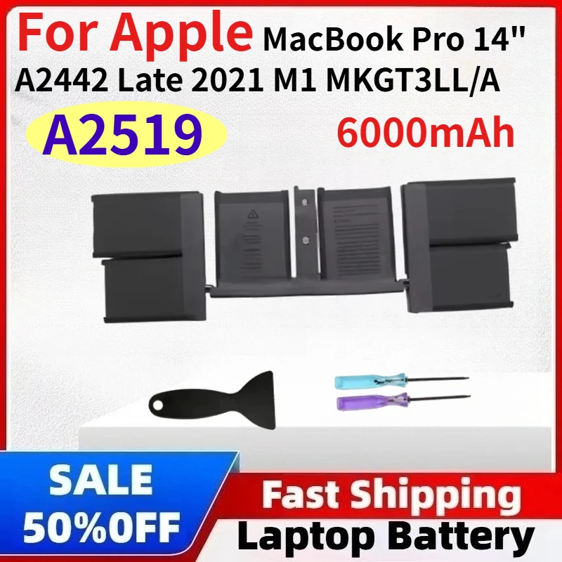 

A2519 11.47V 69.6Wh 6000mAh Laptop Battery for Apple MacBook Pro 14" Notebook Smart A2442 M1 Retina MKGT3LL/A MKGR3LL 2021 Year