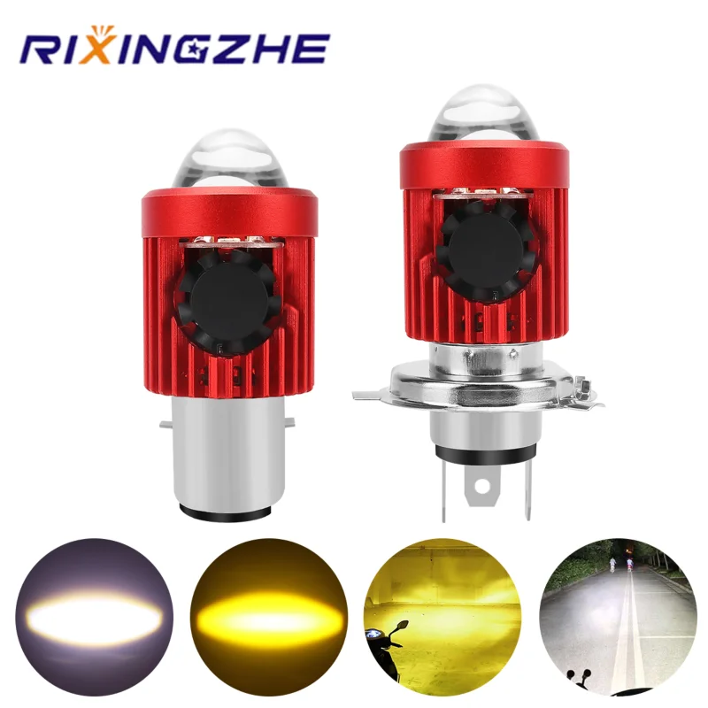 

1pc Motorcycle Headlight Bulb H4 BA20D 12V LED Moto Spotlights Lens White Yellow Hi Lo Lamp Scooter Accessories Fog Light