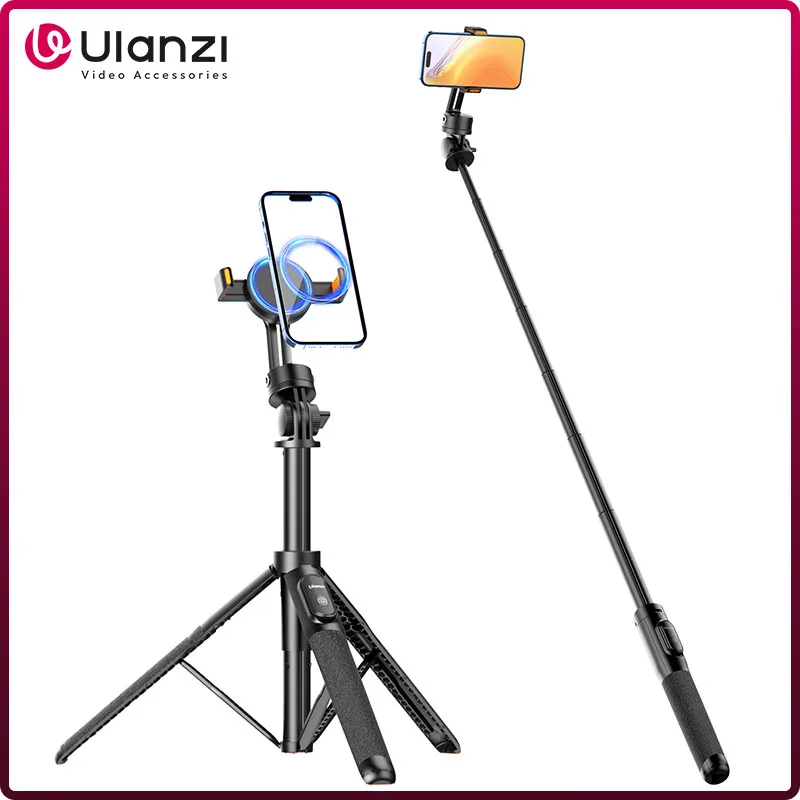 

Ulanzi SK-05 1.6m Magnetic Phone Selfie Stick Tripod with Wireless Bluetooth Remote 360° Rotation Phone Holder For Phone Camera