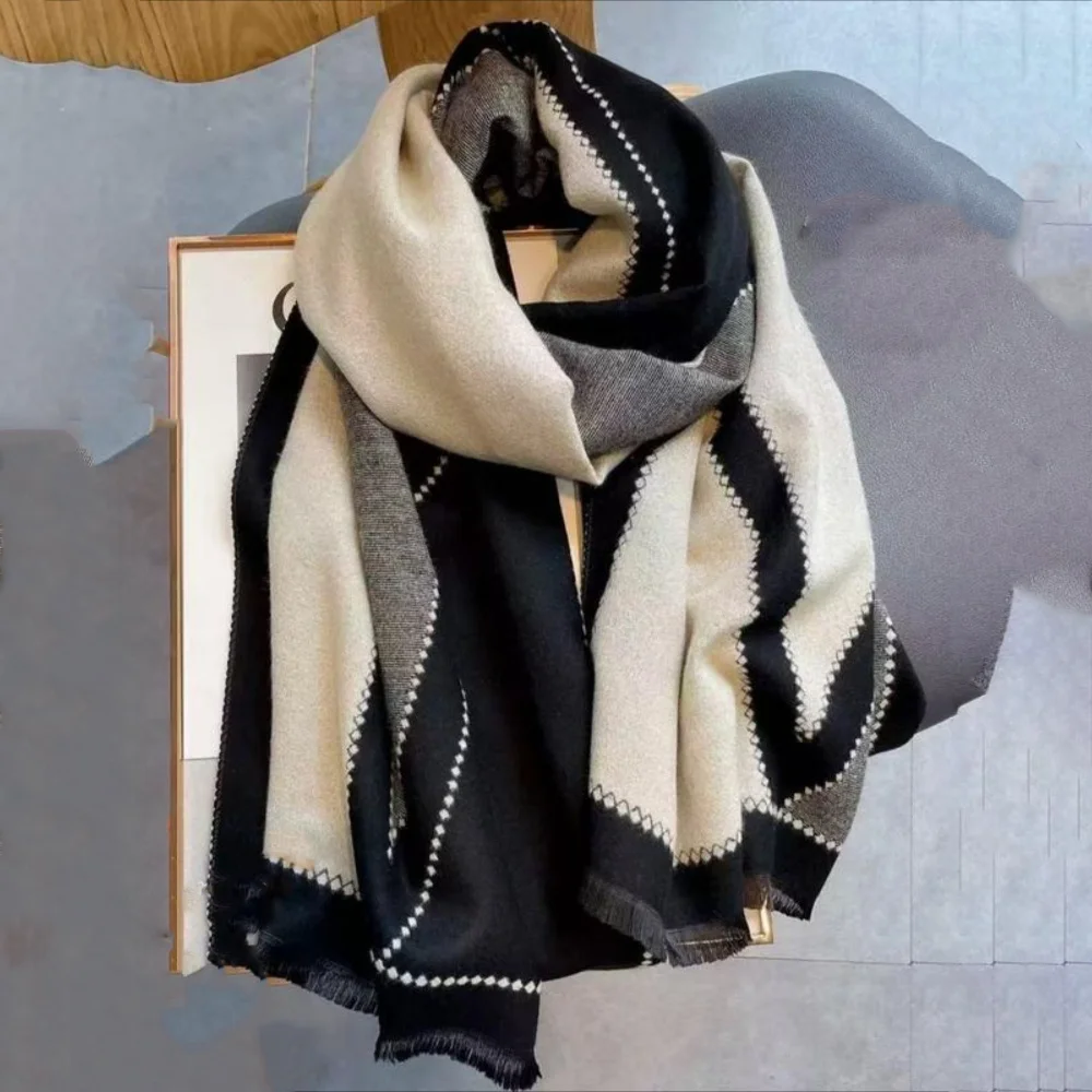 Women's autumn and winter waterproof scarf, thick double-layer shawl, soft office daily accessories, classic color design