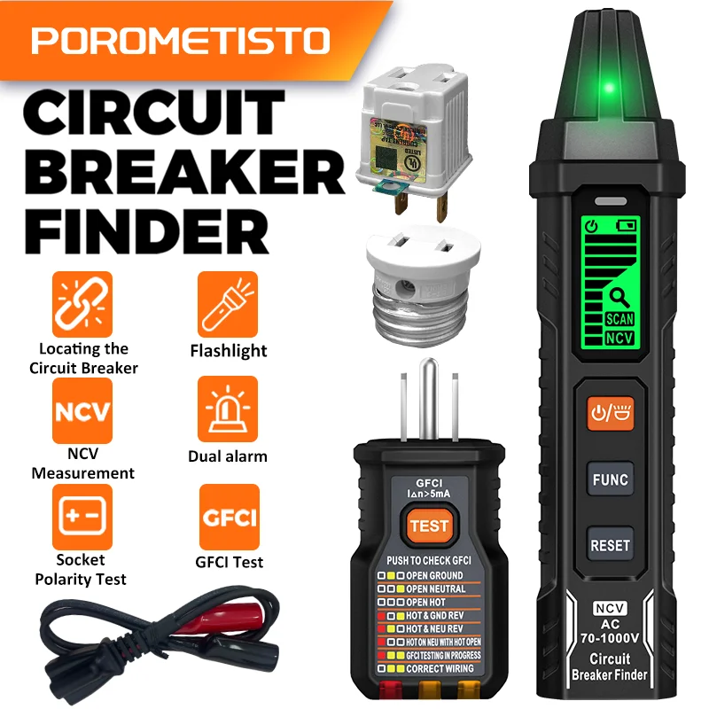 CF01 Digital Circuit Breaker Finder AC 130V NCV Detect GFCI Outlet Meter Electric Tester Color Display Fault Detection Tools