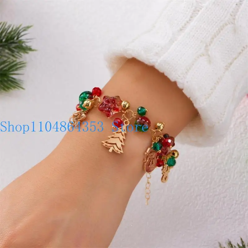 652F Christmas Wrist Bracelet Featuring Multiple Holiday Decorations, Alloy and Resin and a Coordinated Seasonal Look