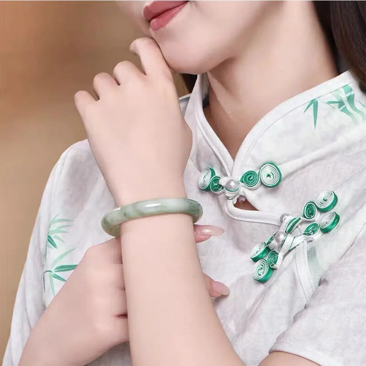 جودة عالية حار بيع تيان شان كوي جين سي اليشم الطبيعي النقي العائمة زهرة سوار مسطح نمط المرأة الكلاسيكية المألوف #3