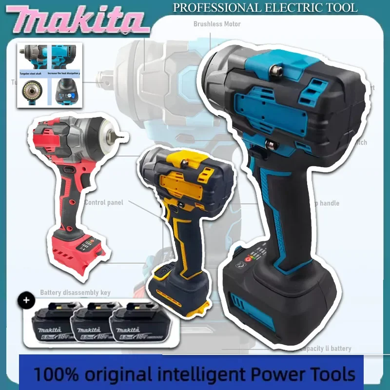 

Бесщеточный электрический гайковерт Makita с литиевой батареей, инструмент для ремонта автомобилей и механических работ, совместимый с DeWALT/Milwaukee