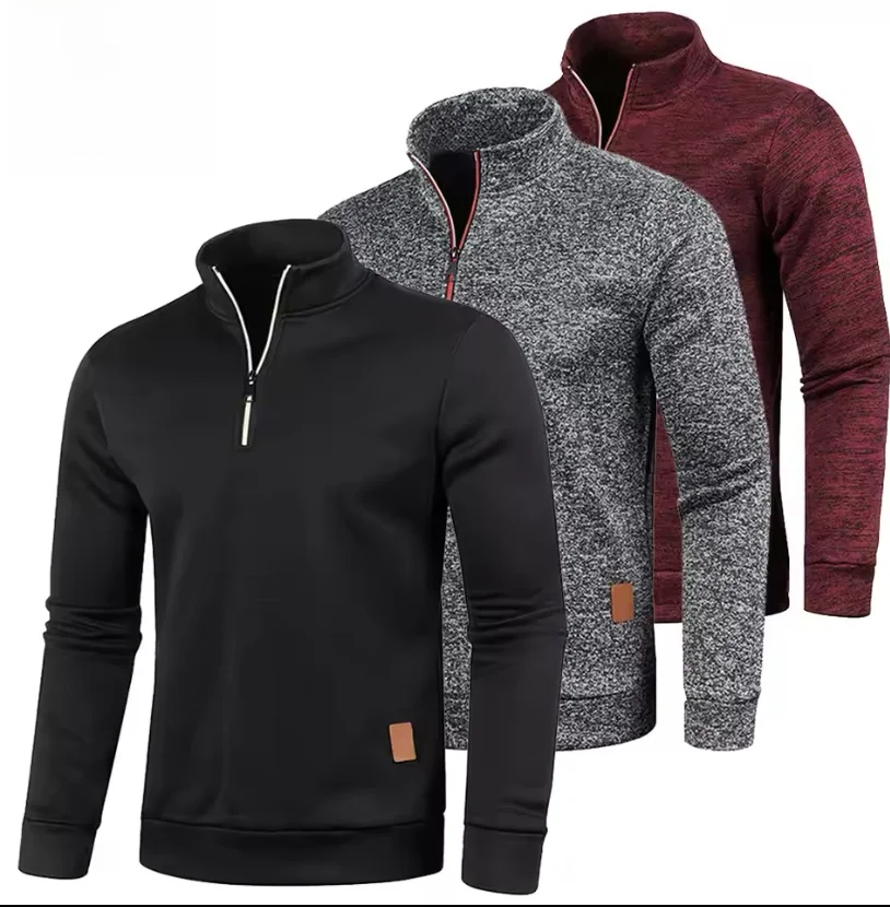 

Мужская толстовка на молнии спереди, однотонная, свободного кроя, в городском стиле, с высоким воротником, повседневная одежда