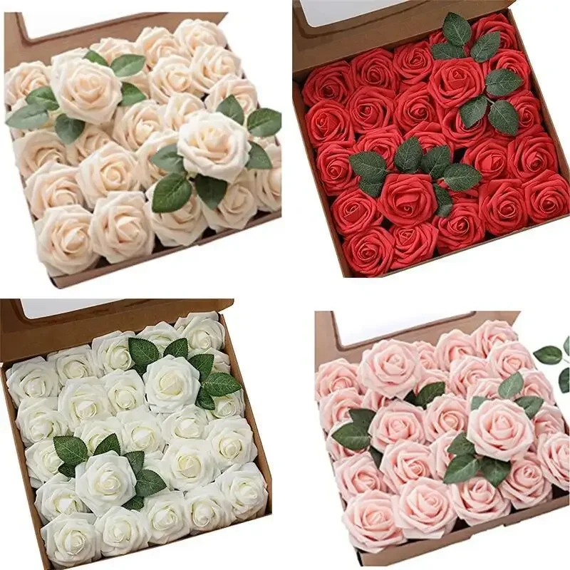 25PCS/BOX Artificial PE Rose Wedding Bouquet Valentine\'s Day Tanabata DIY Bouquet Decoration Garden Decoration