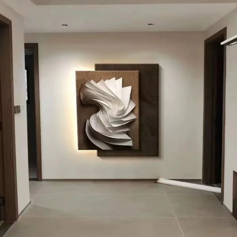 LED light Italian minimalist living room decoration mural light high-end artistic sense 3D sandstone hanging painting