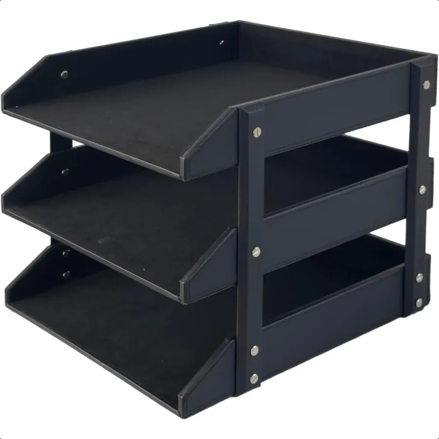 Uniosic 3-слойный лоток для бумаги для документов, лоток для писем из искусственной кожи, настольный сортировщик файлов, черный лоток-органайзер