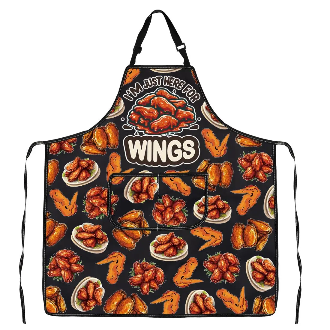 

Funny Gift Idea for Foodies I'm Just Here for the Wings Adjustable Apron with Pockets Chicken Wings Gifts