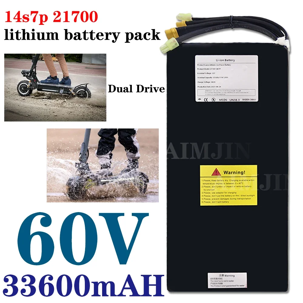 14S7P Lithium Battery Pack 52V 33600mAh 21700 battery Suitable For Dual Drive Scooter with BMS, Long battery life