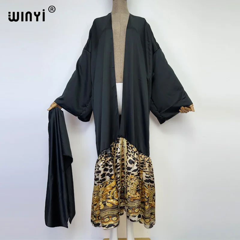 WINYI 2022 Women Cardigan stitch Cocktail Boho Maxi African Holiday kimono Monochrome mosaic Seasons long dress Robe with belt