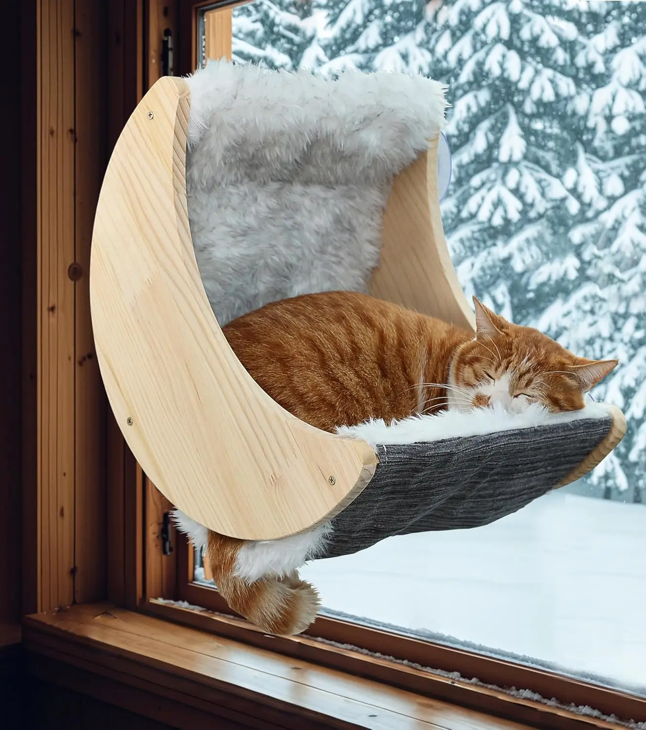 

Window Cat Bed with Plush Hammock, Suction Cup Mounted Moon Shelf for Sunbathing