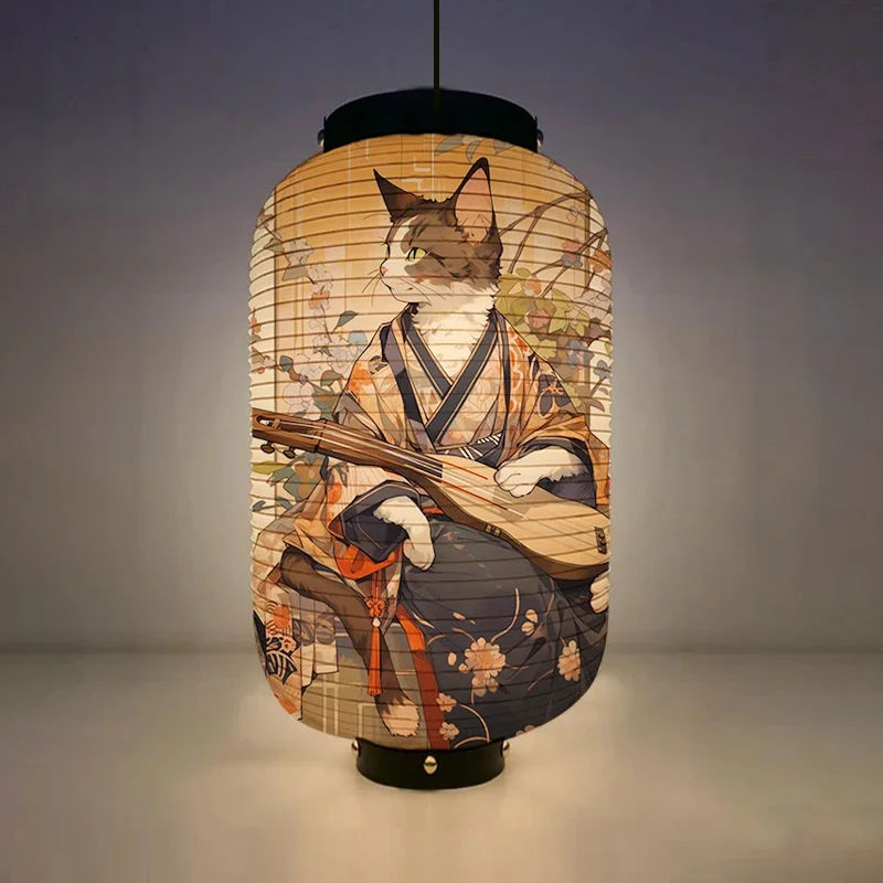 Japanese Traditional Paper Lantern Cat Art Pattern Ukiyo-e Style Lantern Samurai Sushi Shop Advertising Restaurant Cuisine Decor