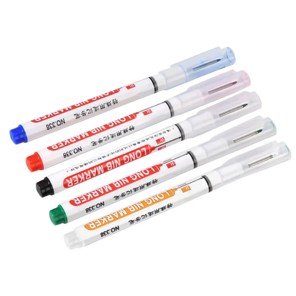

5Pcs Long Nib Marker Carpenter Tools Multi Use Marker Pen for Deep Hole Marking Wood Metal Glass Rubber Marking Pen