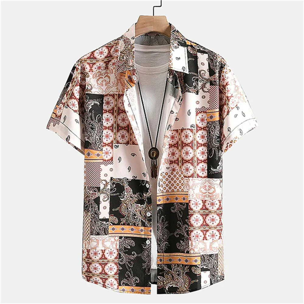 Ethnic Style Casual Fashion Short Sleeved Men\'s Shirt Summer Daily Loose Breathable Hawaiian Shirt Man Casual Men\'s Clothing Top