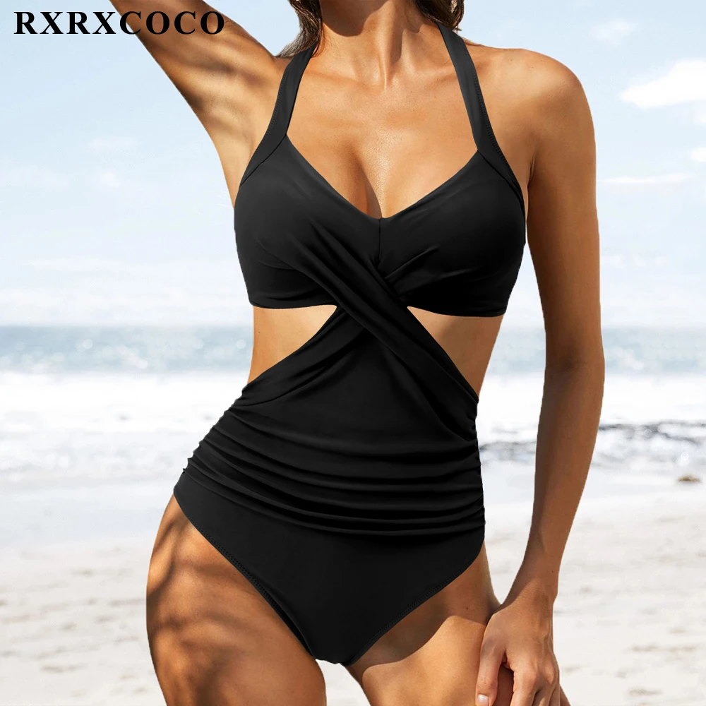 One Piece Swimsuit Women Swimwear Solid Ruched High Waist Push Up Bathing Suit Women\'s Swimwear Beachwear Monokini Swimsuit 2023