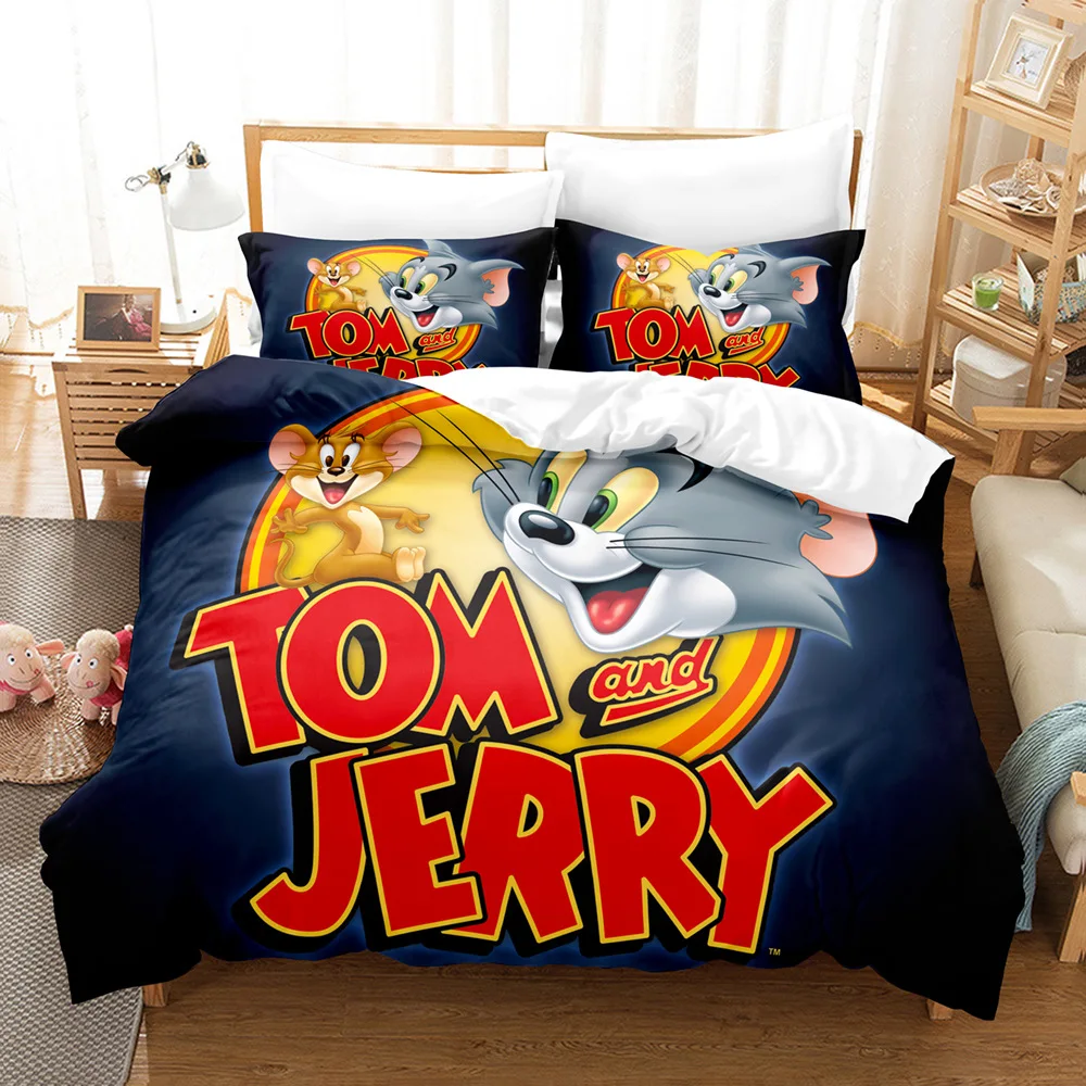 Tom cat and Jerry mouse bedding set,Children's Duvet Cover set 3D printed bedding Boy and girl's bedroom quilt cover set 2 pcs