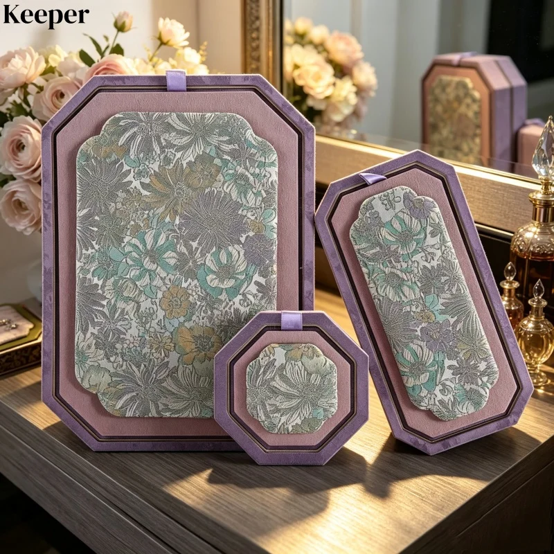 Luxury Purple Jacquard Brocade Jewelry Tray Set, Eid Gift Velvet Display for Necklace Ring Bracelet Earring, Boutique Organizer