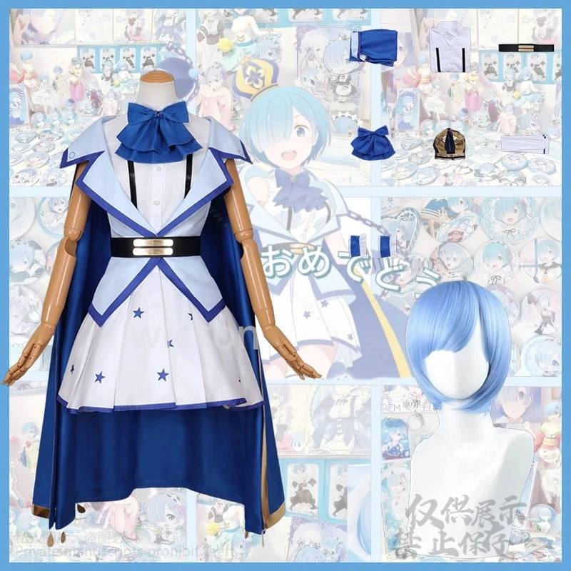 

Anime Re:Zero Cosplay Rem Costume New 2024 Birthday Suit Blue Princess Dress Kawaii Cute Lolita Cartoon Wig Halloween Customized