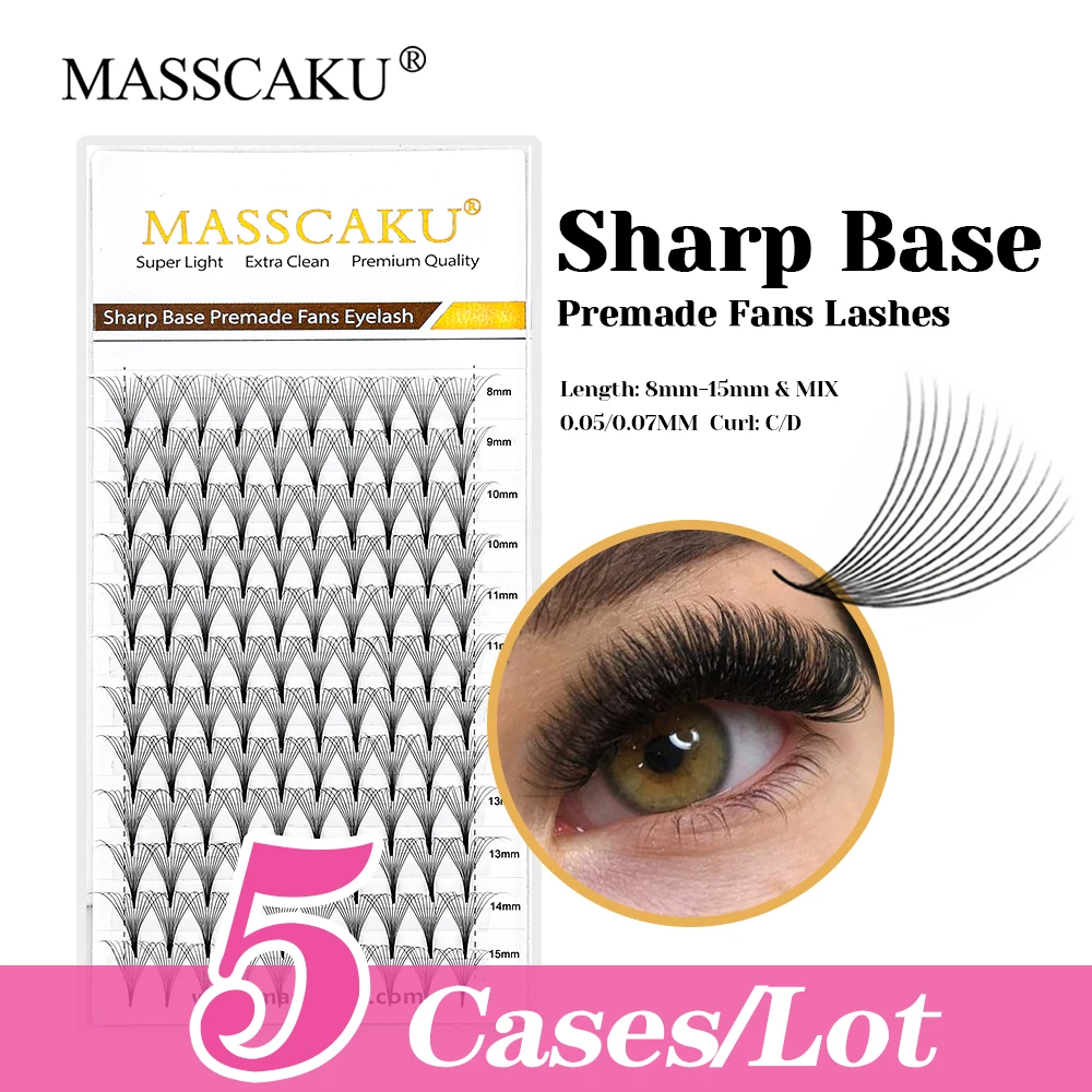 

New Style 5cases/lot MASSCAKU Cashmere Sharp Base Premade Fans Lash Fluffy 14/16D Narrow Root Thin Stem Lashes for Beauty Salon