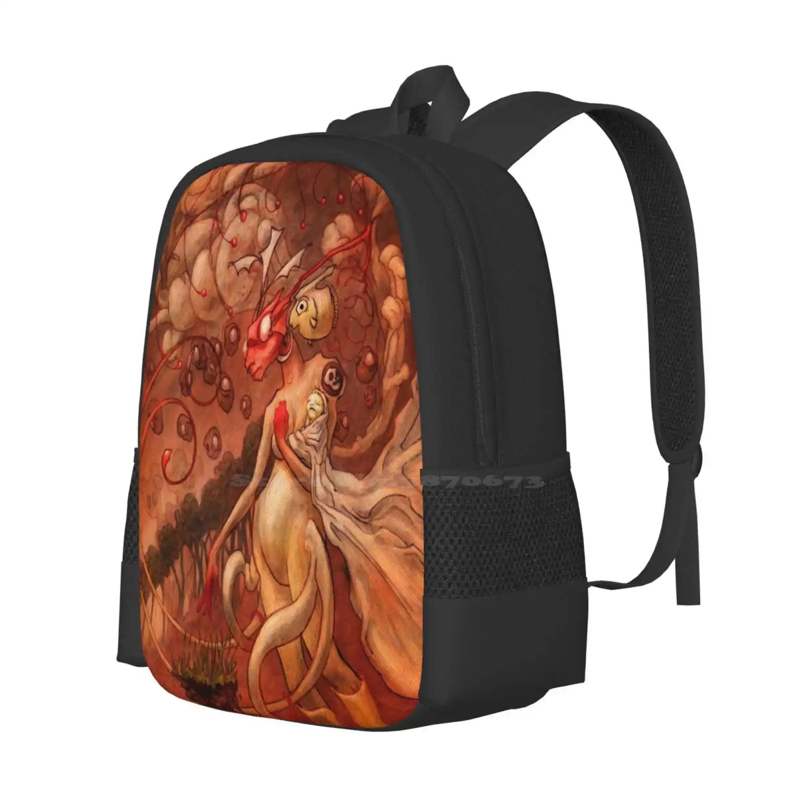 The Forbidden Funeral Hot Sale Schoolbag Backpack Fashion Bags Woman Tentacles Queen Girl Surreal Eerie Trees Mysterious Wall