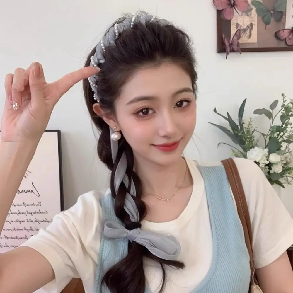 

U-образные ленты для волос из атласной ткани, зубная расческа, высокий головной убор, нескользящая жемчужная лента для волос, регулируемый тканевый обруч для волос с лентой