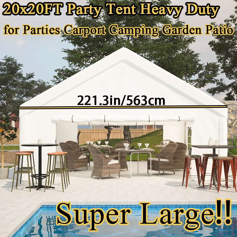 

20FT Party Tent Heavy Duty Large Wedding Event Shelters with Storage Bag Outdoor Canopy for Parties Carport Camping Garden Patio