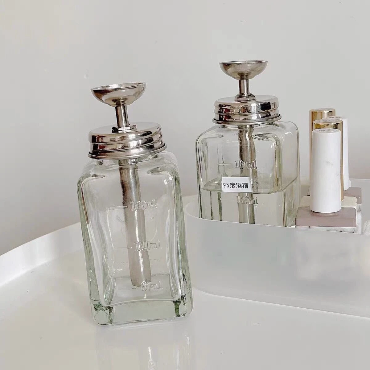 Nail Liquid Press Bottle Funnel Backflow Prevention Aluminum Core Corrosion Resistant Glass for Nail Cleaning Liquid Tools