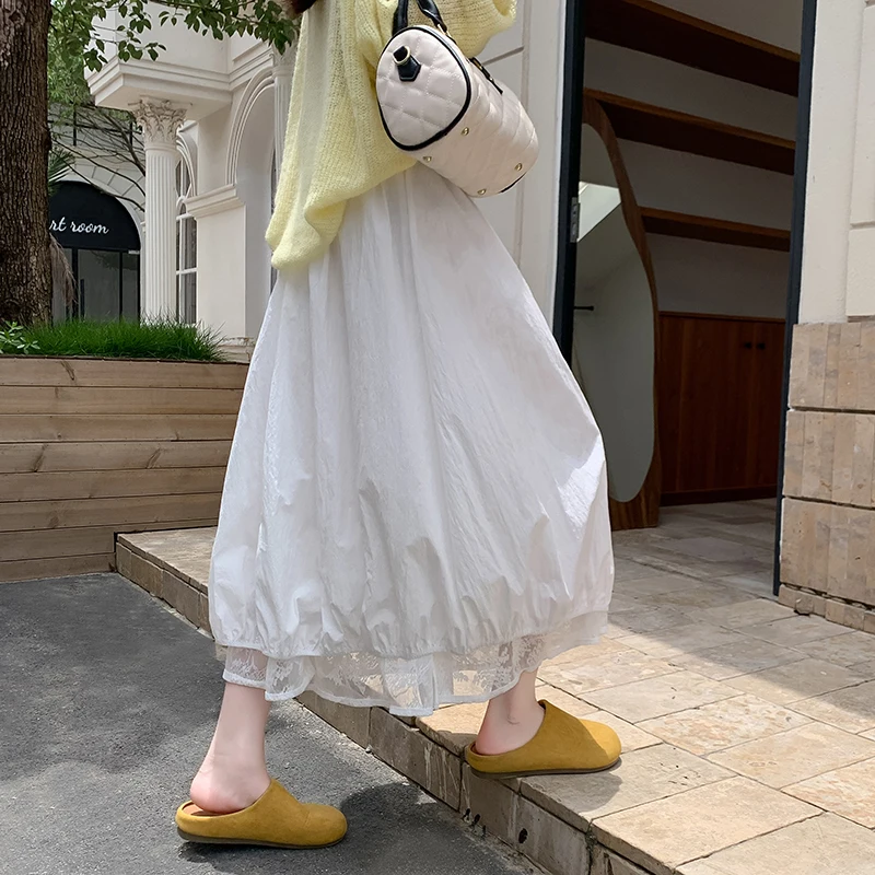 Dwustronna spódnica z koronką w kwiaty dla kobiet: wysoki stan, wyszczuplająca, rozkloszowana mini, modny strój na lato 2025