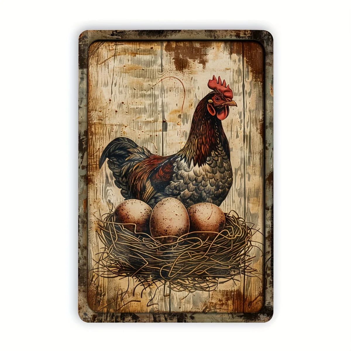 Vintage Hen and Eggs Metal Tin Sign -  | Rustic Wall Decor for Home, Office, Bar, Cafe, Garage, Farmhouse Art,