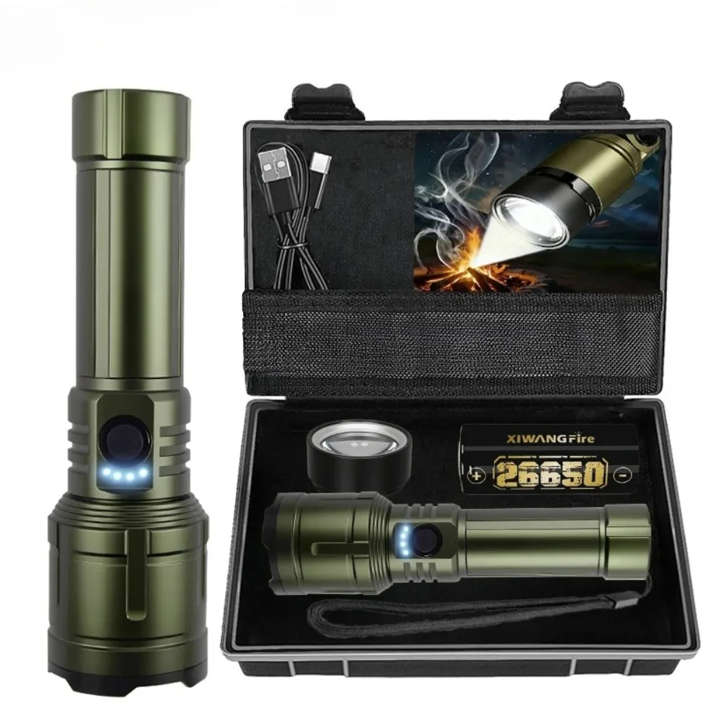 Portable Bright Rechargeable Flashlight Super Long Lasting Long Range Ignition Torch for Outdoor Household Night Lighting