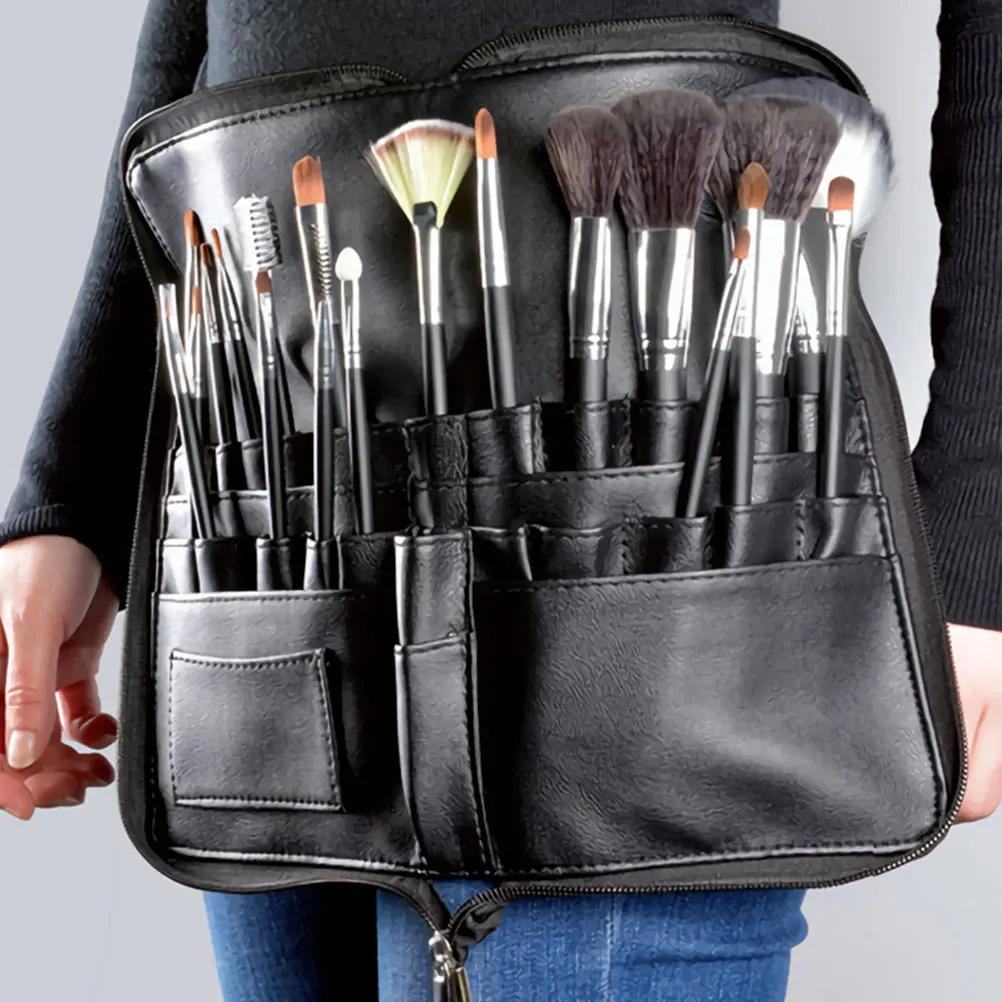 

24pcs Pu Brush Travel Makeup Organizer Waist Bag 24 Tubes 4 Pockets Portable Fanny Pack For Women Compact