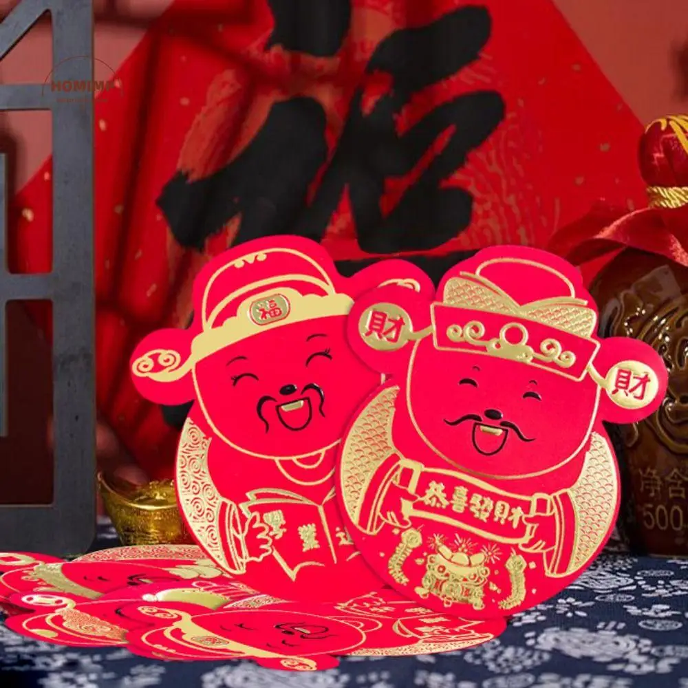 

8pcs/set Chinese Style Red Envelope Cartoon God of Wealth Lucky Money Bag Blessing Hongbao Paper New Year Packet Holiday