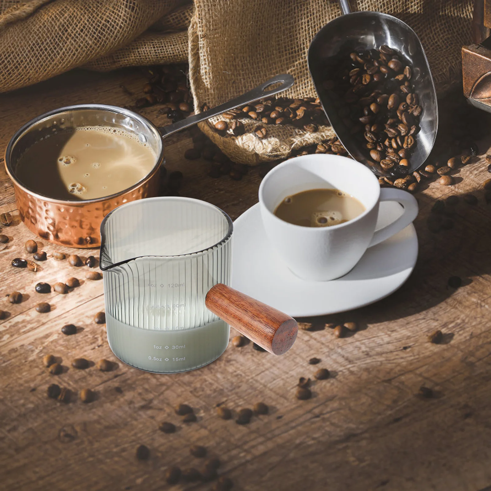 

Mini Glass Milk Pitcher Clear Small Creamer Container Measuring Cup Heat Resistant Easy Grip Handle for Coffee Dessert Syrup