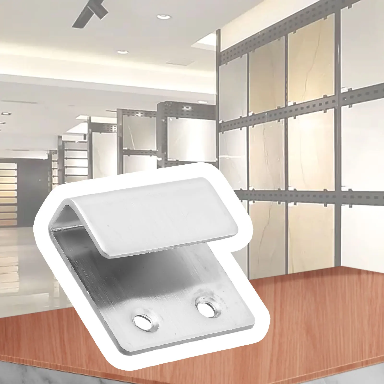 Silver U-shape Stainless Steel Hanging Code Ceramic Tile Display Buckle Corner Brackets Joint Fastener Screens Wall Support