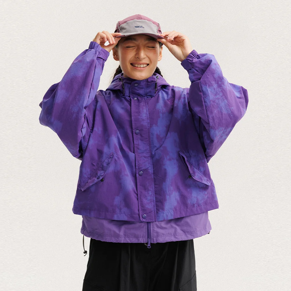 

Women Men Outdoor Lightweight Waterproof Streetwear Tie-dye Fashion Loose Casual Sport Hooded Cargo Jacket Campus Boy Girl Coat